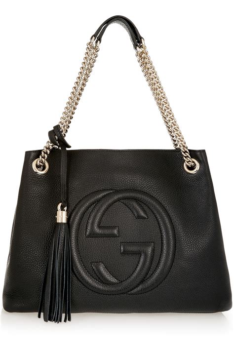 gucci black leather embossed handbag|gucci small shoulder bag black.